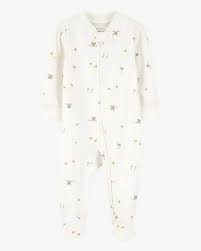 [1S949110] Baby Mini Bird Print 2-Way Zip Cotton Sleep & Play Pajamas