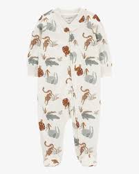 [1R033310] Baby Animal Print 2-Way Zip Cotton Sleep & Play Pajamas