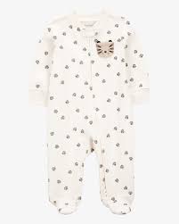 [1T161910] Baby Tiger Print 2-Way Zip Cotton Sleep & Play Pajamas - Ivory