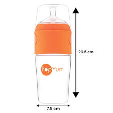[PYB03300] PopYum Biberones de 9 oz para hacer fórmulas anticólicos naranjas, mezcla/dispensador, con pezones de flujo lento #1, 9 fl oz, sin BPA, cierre natural