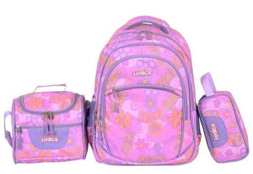 [NM112418-1] Set de mochila estampada peace ludica 3 PCs 18 pulgadas