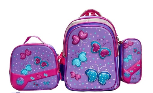 [NM112416-4] SET MOCHILA GATO MARIPOSAS 3 PCS 16 PUL