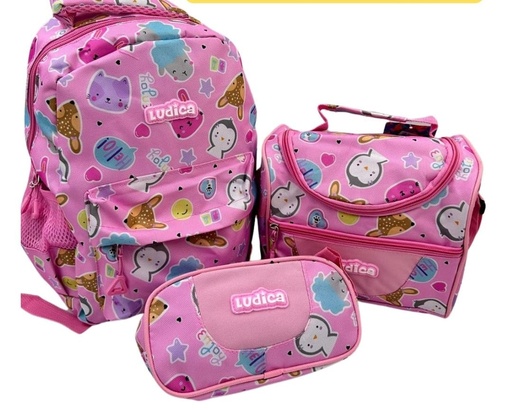 [NM4397-15] SET MOCHILA LUDICA 3 PCS. GATICA Y PINGUINO 15PUL
