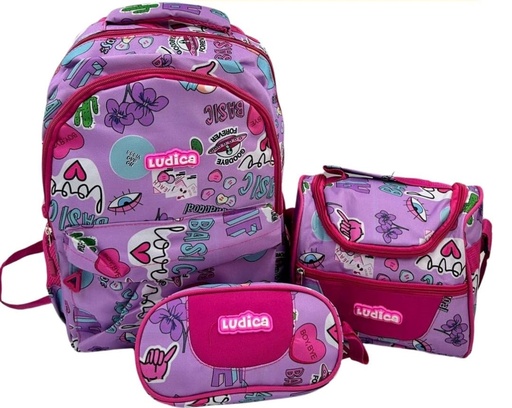 [NM4396-14] SET MOCHILA LUDICA 3 PCS LOVE 18 PUL.