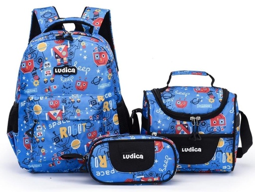 [NM4397-8] SET MOCHILA LUDICA 3 PCS ROBOT 15 PUL.