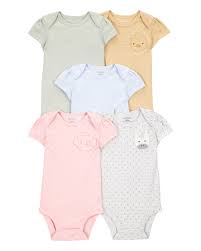 [1T010410] Baby Girl 5-Pack Animal Short-Sleeve Cotton Bodysuits