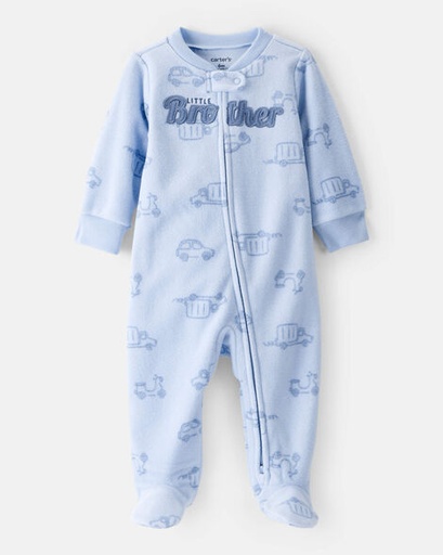 [1T611310] Baby Boy Firetruck Print Loose Fit Long-Sleeve Sleep & Play Pajamas - Blue
