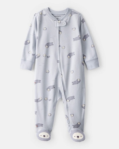 [1T998010] Baby Otter Print 100% Cotton Long-Sleeve Snug Fit Sleep & Play Pajamas - Blue