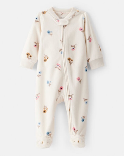 [1T611010] Baby Girl Floral Print Loose Fit Long-Sleeve 2-Way Zip Sleep & Play Pajamas - Cream