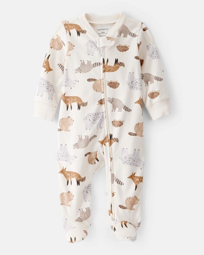 [1T594610] Baby Boy Fox Print 100% Cotton Long-Sleeve Sleep & Play Pajamas - Ivory