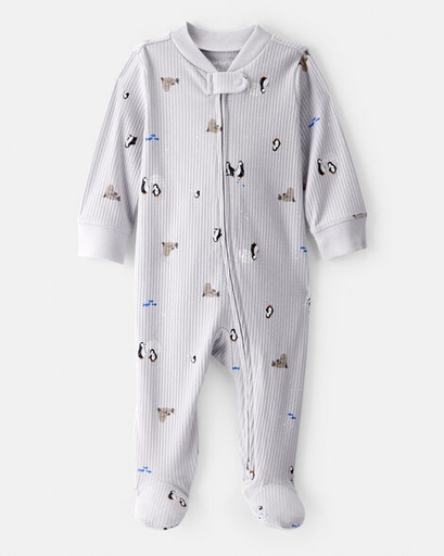 [1T600610] Baby Penguin Print Cotton Long-Sleeve Sleep & Play - Grey
