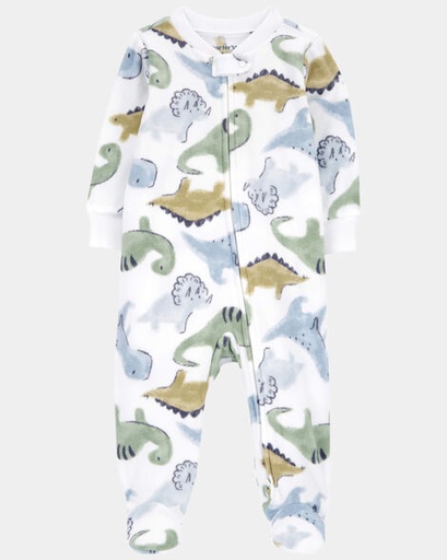 [1U138810] Baby Boy Dinosaur Print Loose Fit Long-Sleeve Sleep & Play Pajamas - White