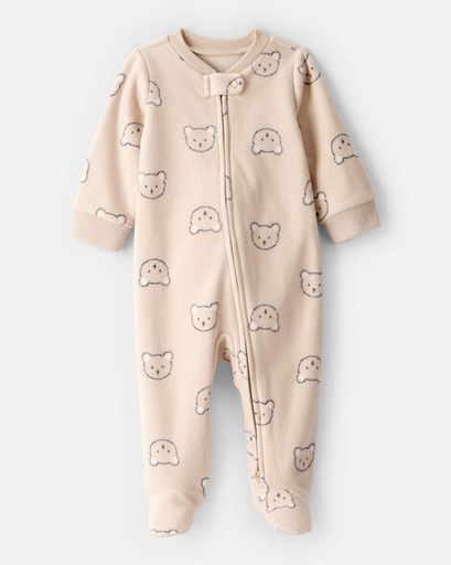 [1U000310] Baby Boy Bear Fleece 2-Way Zip Sleep & Play Pajamas - Khaki