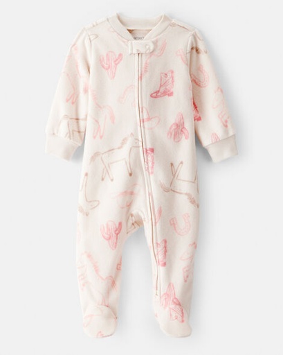 Baby Girl Cowgirl Print Loose Fit Long-Sleeve Sleep & Play Pajamas - Cream