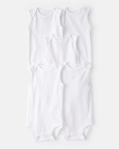 [1L930410] Baby 5-Pack Sleeveless Bodysuits - White