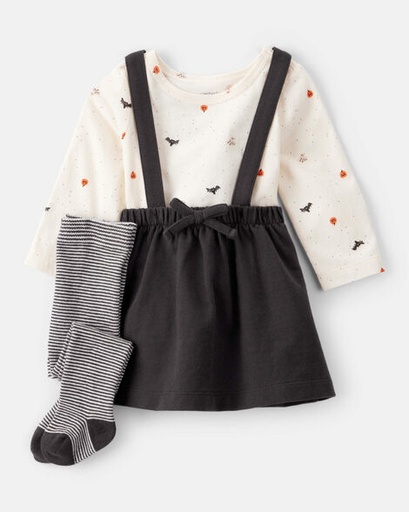[1T787510] Baby 3-Piece Halloween Tee & Jumper Set - White/Black