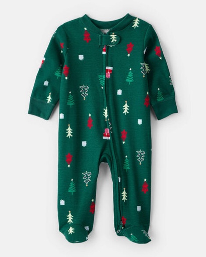 [1T594010] Baby Green Trees 100% Cotton Long-Sleeve Sleep & Play Pajamas - Green
