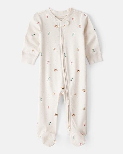 [1T593810] Baby Mini Christmas 100% Cotton Sleep & Play Pajamas - Cream