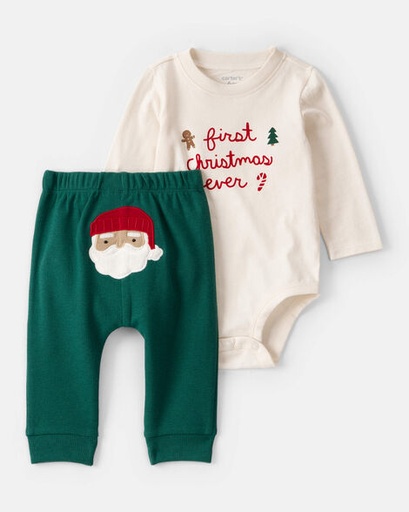[1T577210] Baby 2-Piece My First Christmas Long-Sleeve Bodysuit & Pant Set - Cream/Green