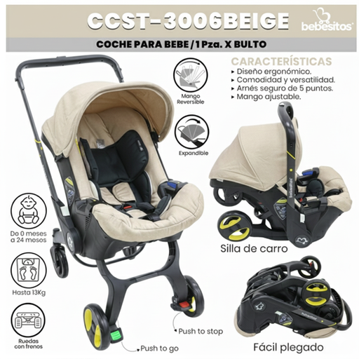 [CCST-3006BEIGE] COCHE DONNA PARA BEBE BEIGE BEBESITOS