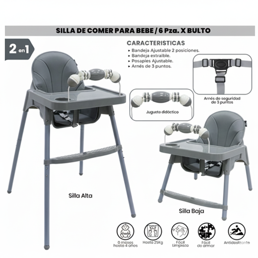 [CH-103] SILLA DE COMER PARA BEBE GRIS