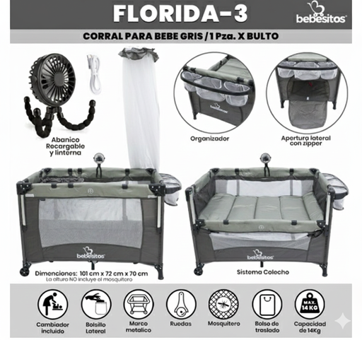 [FLORIDA-3] CORRAL PARA BEBE FLORIDA GRIS