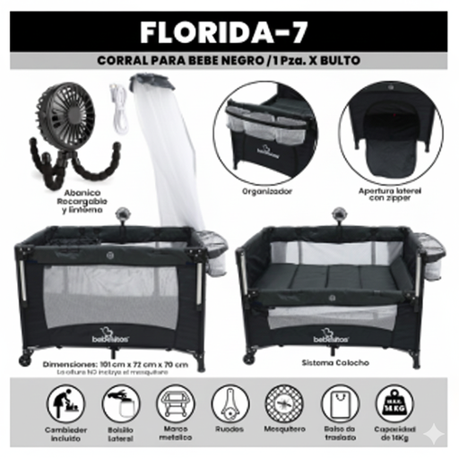 [FLORIDA-7] CORRAL PARA BEBE FLORIDA NEGRO