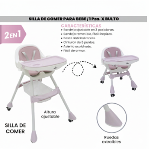 [JJQ-36-3] SILLA DE COMER PARA BEBE ROSADO